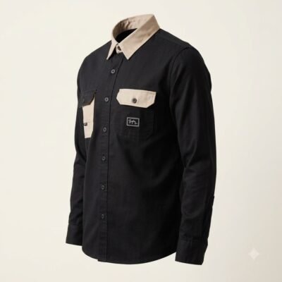 Black_heavy_twill_shirt_sideview_20260922215713 Aarvo Black Contrast Shirt