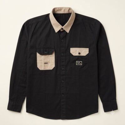 Black_twill_shirt_displayed_20260922215713 Aarvo Black Contrast Shirt