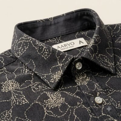 Collar_detail_of_grey_shirt_20260922204540 Aarvo Floral Grey Print Shirt