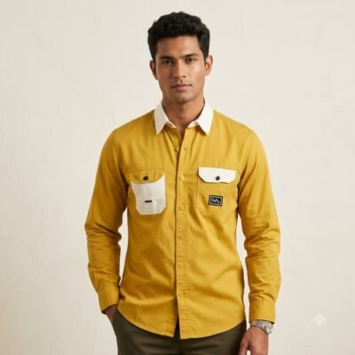 Fashion_model_wearing_yellow_shirt_20260922200503 Aarvo Mustard Contrast Shirt