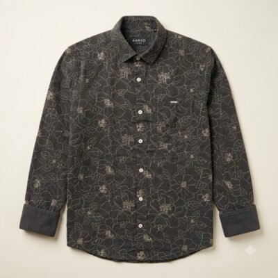 Grey_button-up_shirt_displayed_20260922204540 Aarvo Floral Grey Print Shirt