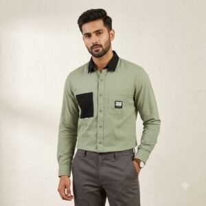 CONTRAST OLIV GREEN SHIRT