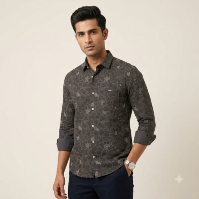 Male_fashion_model_wearing_shirt_20260922204540 Aarvo Floral Grey Print Shirt