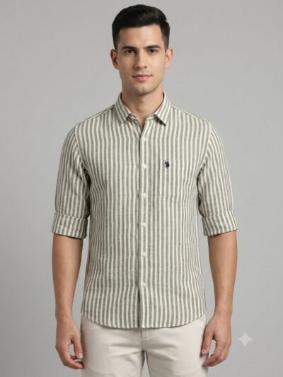 prodect0001 STRIPE SHIRT OLIV GREEN